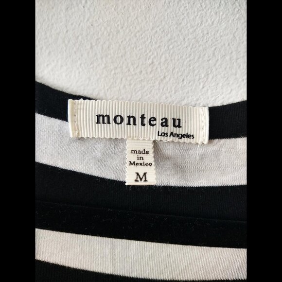 Asymmetrical Monteau Black & White Striped Dress - Picture 5 of 7